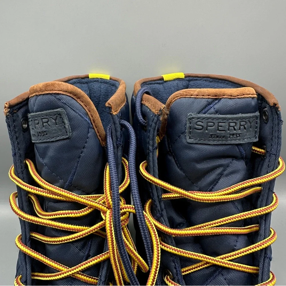 Sperry Saltwater Nylon Navy Duck Boots Mens Size 9.5 Blue Yellow